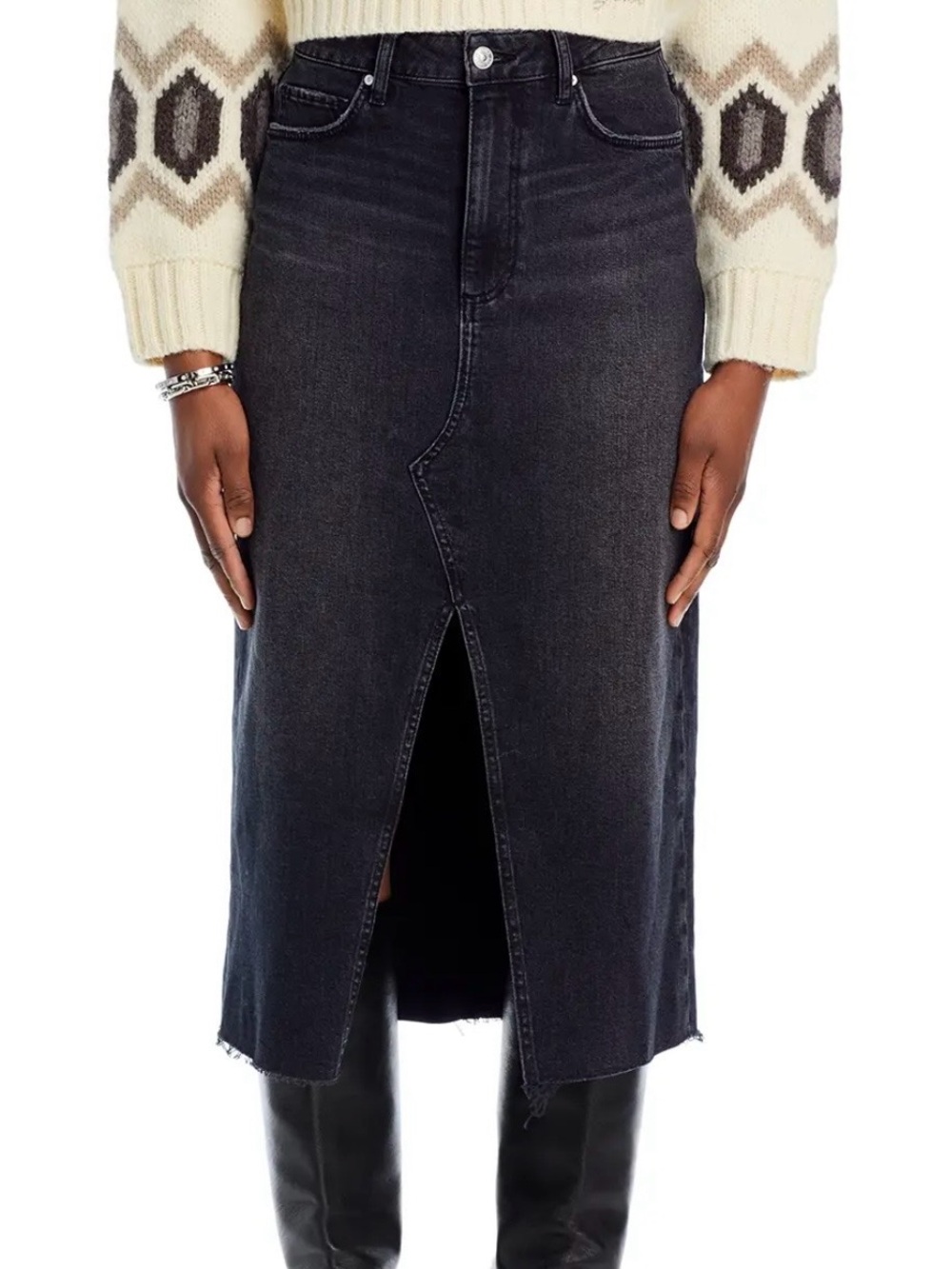 PAIGE Meadow Black Denim Skirt Waistband Detail